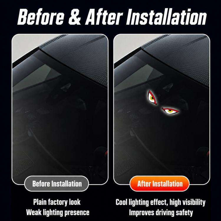Solar car window warning light close-up, blinking eye design with suction cup mounting