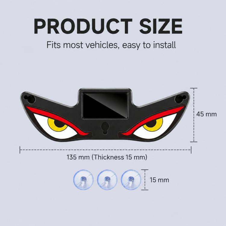 Black solar car window warning light with blinking red-yellow eye design and suction cups