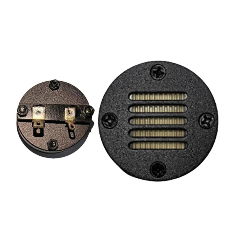Pneumatic car tweeter horn AMT-42, round speaker with grille slots and mounting tabs