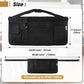 Black apron waist belt and front pocket layout with overall size dimensions shown.