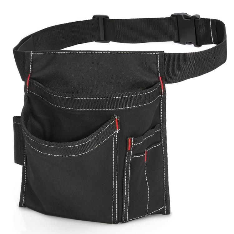 Black single-side tool pouch with front pockets and adjustable waist strap.