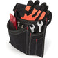 Black tool belt pouch with front pockets and built-in loops for gloves and wrenches.