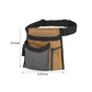 Black and tan tool pouch dimensions: 8.25 in wide, 9.5 in tall, with strap.