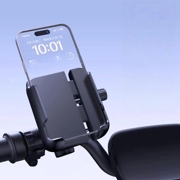 Black motorcycle phone holder mount with shockproof cradle for handlebar use