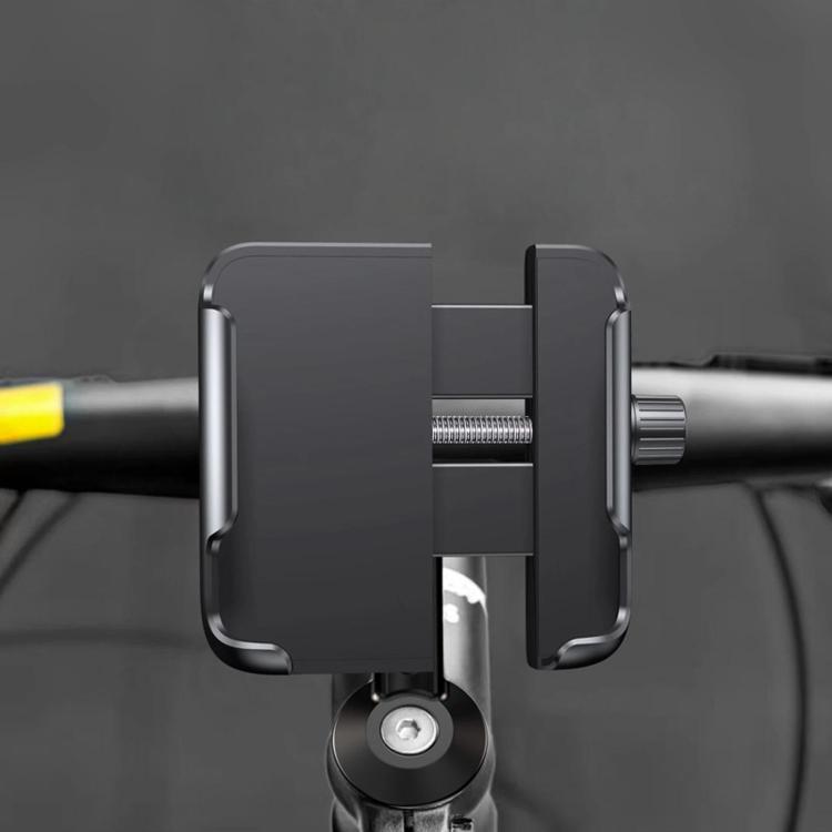 Black motorcycle phone mount clamp with adjustable cradle and round ball joint