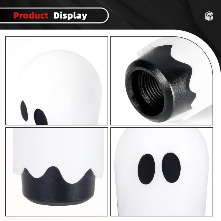 White ghost shift knob decoration shown with black eyes and side view opening detail