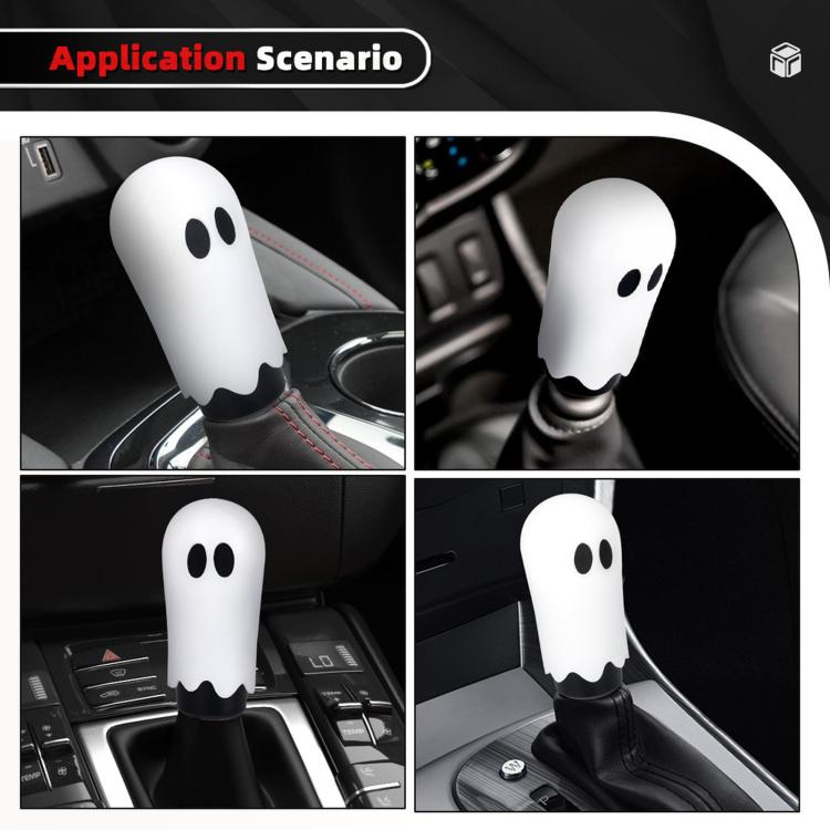 White ghost gear shift head decoration shown in a car interior with black eye design