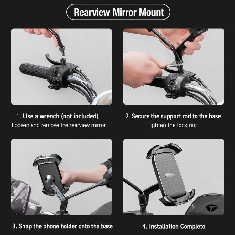 Rearview mirror phone holder mount installation kit with mounting hardware and tool