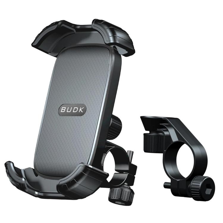 Black rearview mirror phone holder mount with clamp base and retractable cradle