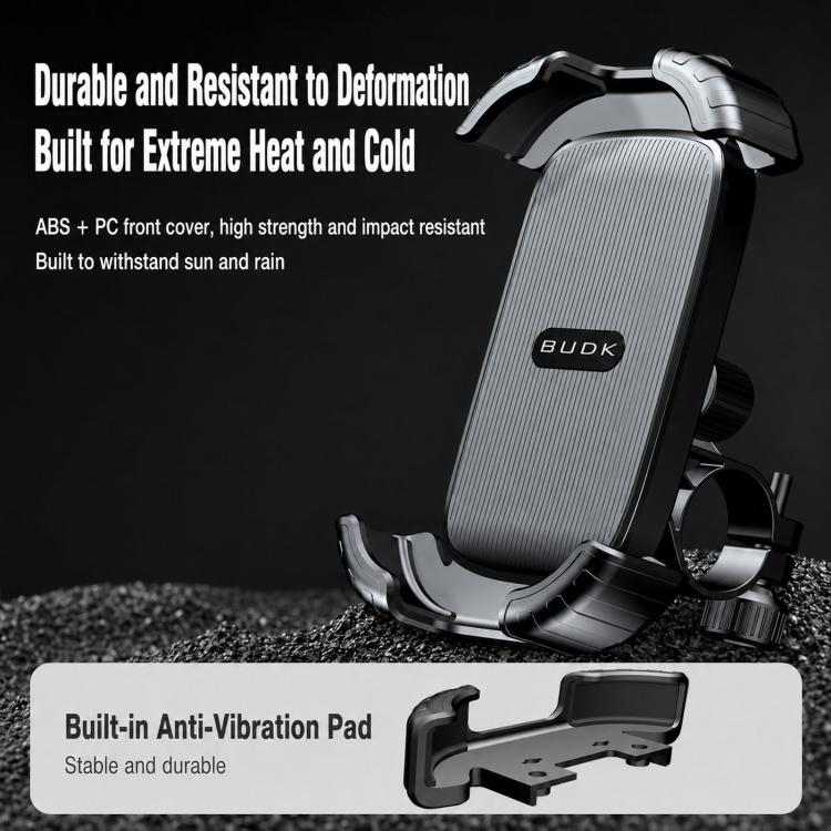 Black retractable phone holder mount with textured anti-vibration grip pad