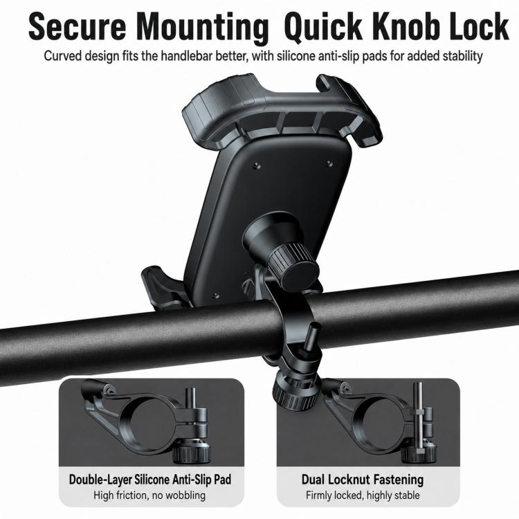 Black retractable motorcycle phone holder mount with shockproof silicone anti-slip pads