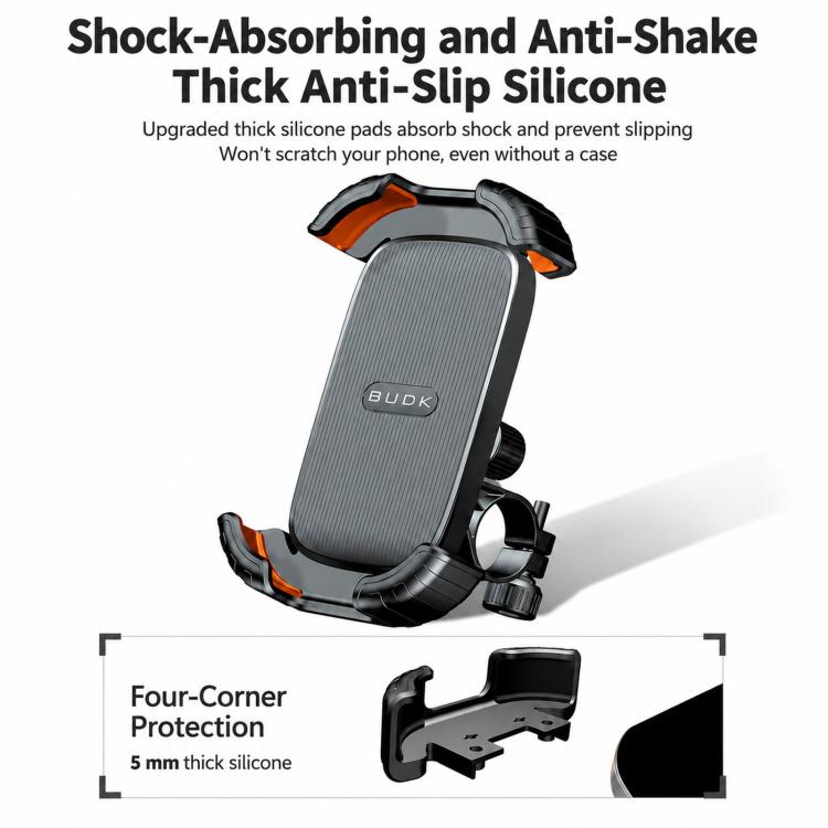 Gray shockproof phone mount with thick anti-slip silicone pads and orange accents