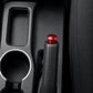 Aluminum alloy handbrake release button cover, red cap with black leather-wrapped grip.