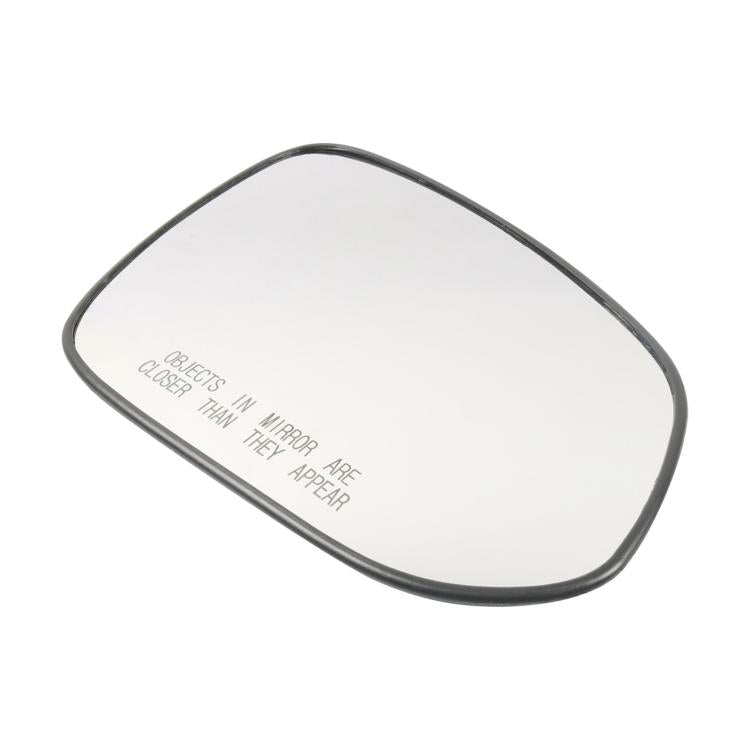 Heated mirror glass back side, black perimeter edge and printed warning markings