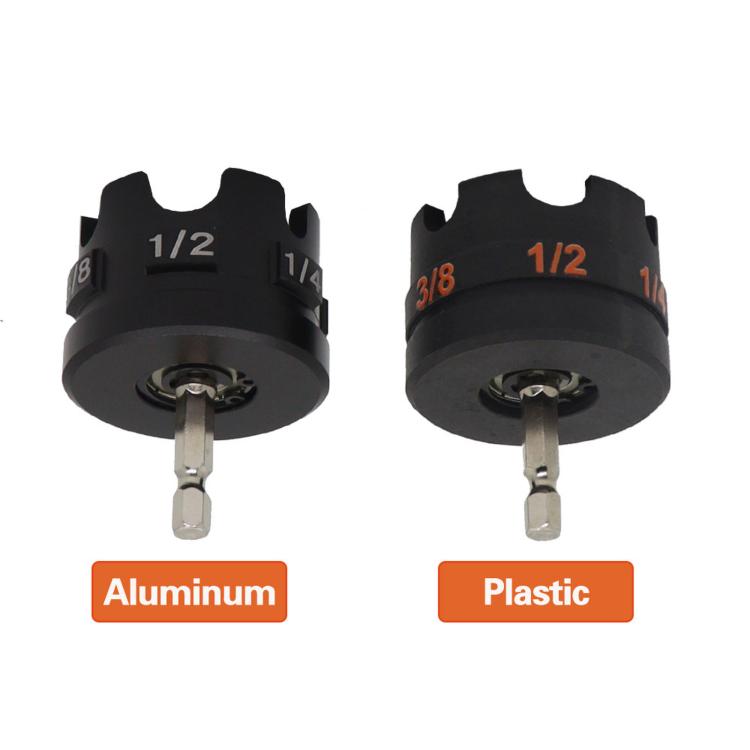 Nut extractor drill adapter with aluminum and plastic options, 1/2 marking