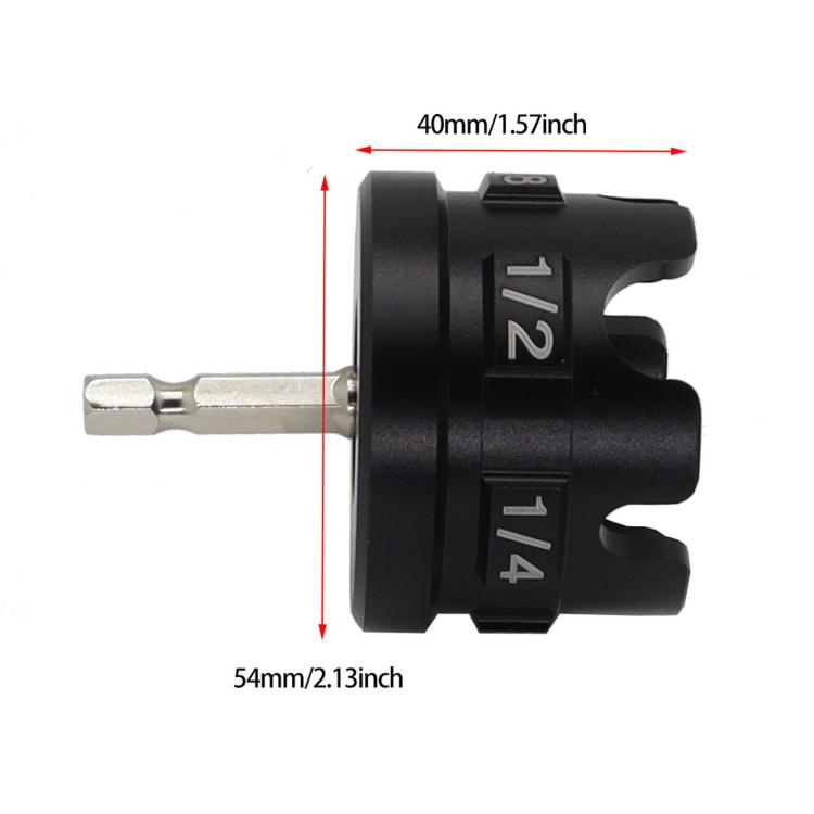 Black drill adapter with 40mm/1.57in and 54mm/2.13in size dimensions