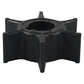 Black outboard water pump impeller rear view with central opening and fins