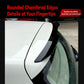 Installed rear roof spoiler on car roof edge, dark black rounded edges