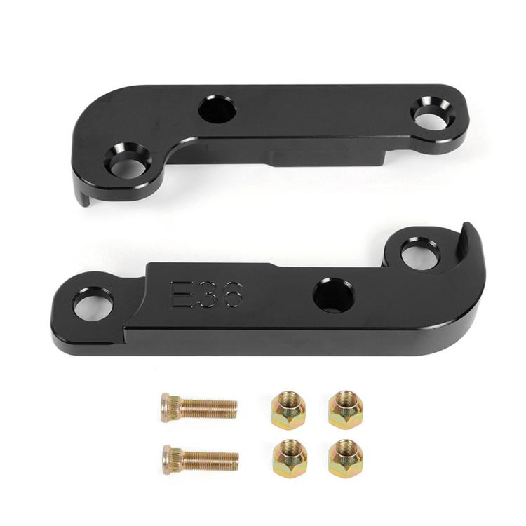 Steering lock retrofit adapter set, black aluminum bracket with E36 label and included hardware