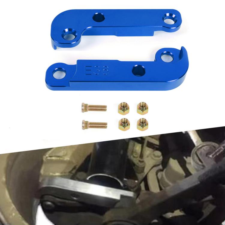 Steering lock retrofit adapter set, blue aluminum bracket with E36 marking and included hardware