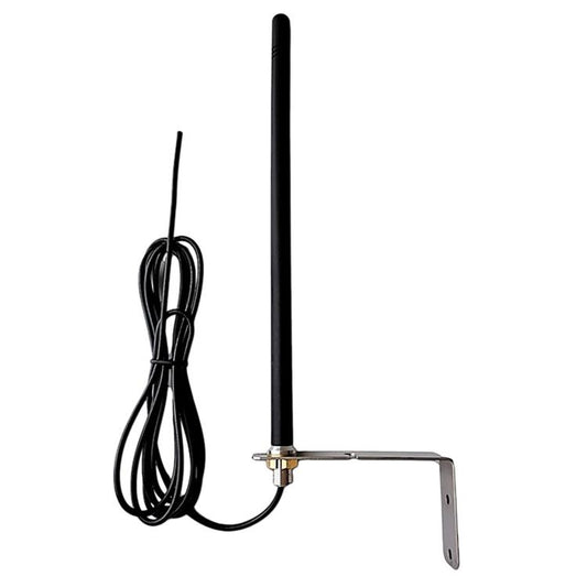 Black 433MHz outdoor antenna with mounting bracket and attached cable