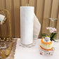 Clear acrylic paper towel holder with white paper roll and transparent scalloped base