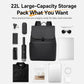 Black laptop backpack with top flap, front pocket, and luggage strap loops