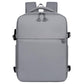 Gray laptop backpack with top handle, front flap pocket, and adjustable shoulder straps.