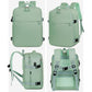 Mint laptop backpack shown in multiple angles with top handle and adjustable straps.