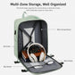 Mint laptop backpack open with main compartment, mesh pocket, and side accessory pocket.