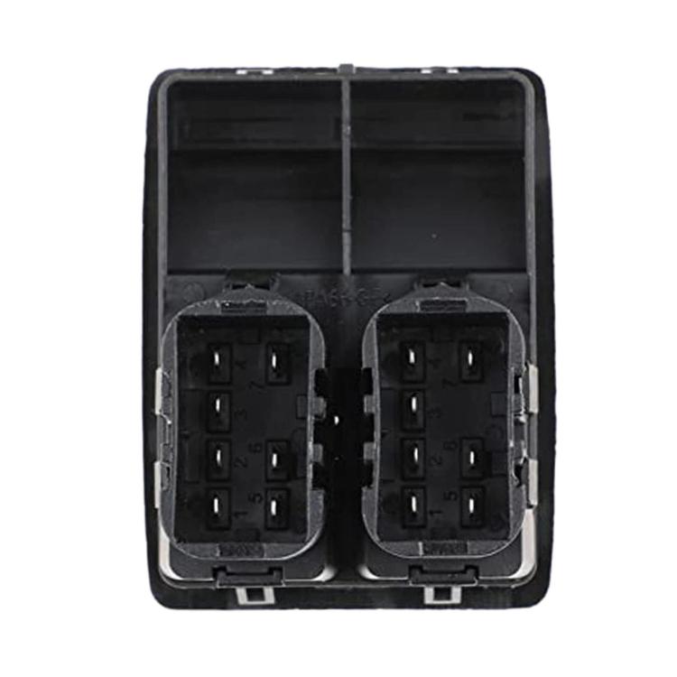 Car window switch back view with two connector housings and terminals