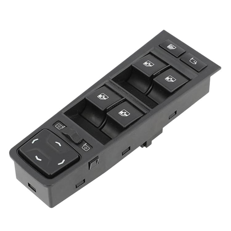 Car window switch panel with five rocker buttons and master controls, black