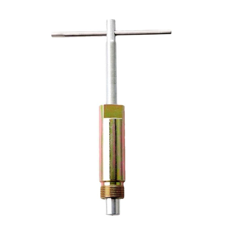 Compression sleeve puller tool with T-handle and cylindrical brass-colored body
