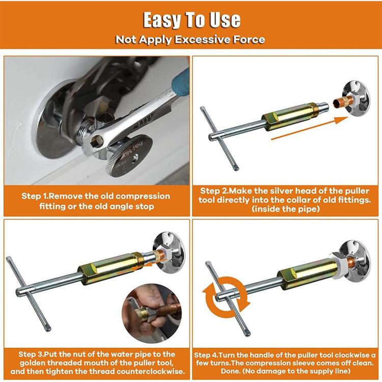 Compression sleeve puller tool with handle and spring shaft for pipe fittings