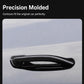 Black door handle grip trim, close-up of glossy oval contour