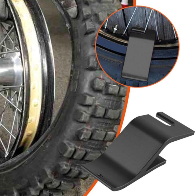 Black motorcycle tire bead installation bracket, curved metal support tool