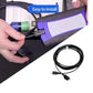 Black diagnostic cable connected to a handheld device; coiled replacement cord