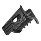 Front headlight bracket retainer clip, black plastic fastener with oval cutout