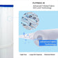 White spa pool filter cartridge with blue rings, shown with pleated fabric details