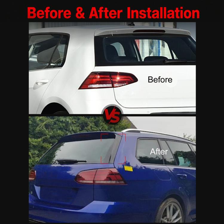 Split view showing rear roof spoiler installed on the lower station wagon