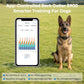 App-controlled anti-bark dog collar on German shepherd, black strap and round module