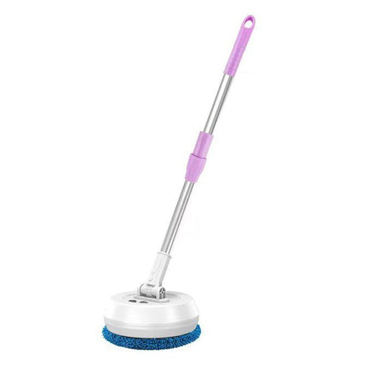 Cordless electric window cleaner with extension pole and round spinning scrub pad, purple handle