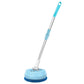 Cordless electric window cleaner with extension pole and round spinning scrub pad, blue handle