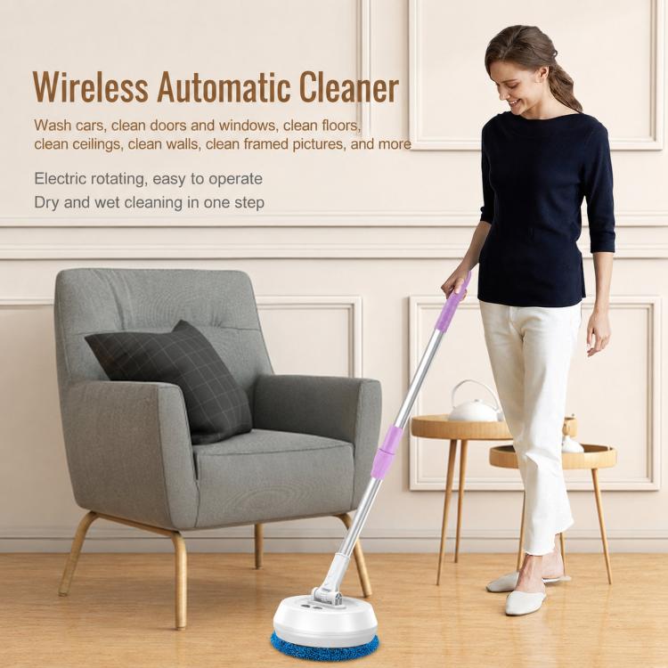 Cordless electric window cleaner with extension pole and round spinning scrub pad