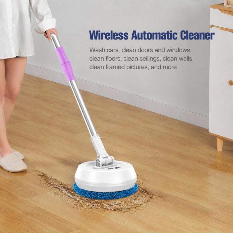 Cordless electric window cleaner with extension pole and round spinning scrub pad