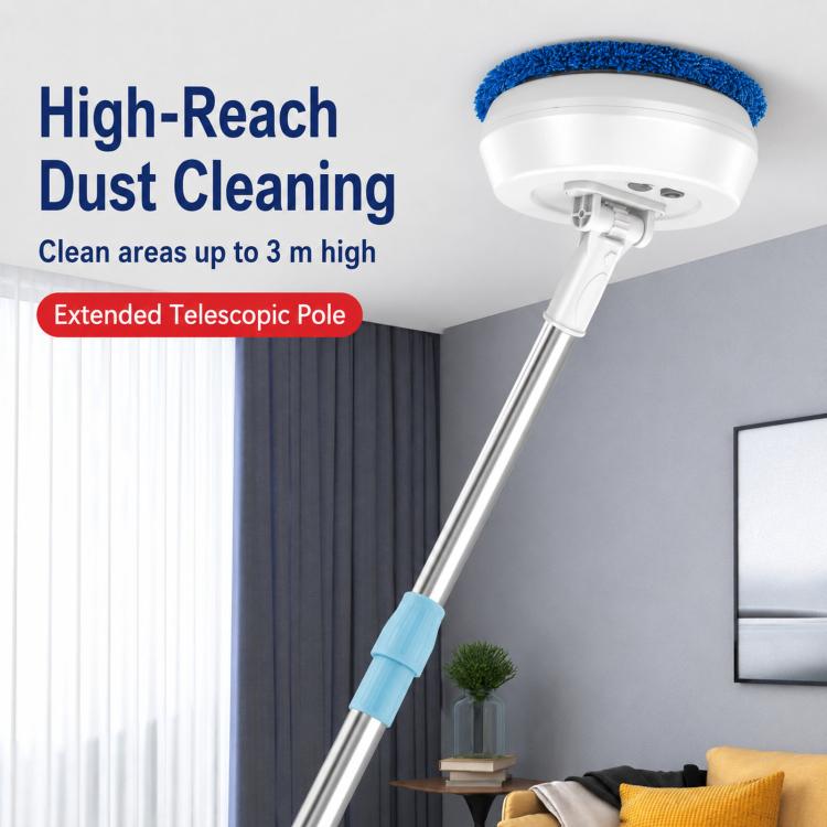 Cordless window cleaner with extendable pole and rotating circular scrub head
