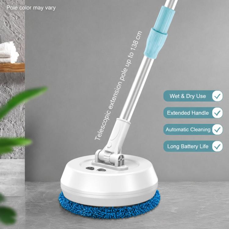 Cordless electric window cleaner with extension pole and round spinning scrub pad