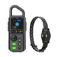 Electronic pet fence training remote with screen plus matching black collar receiver