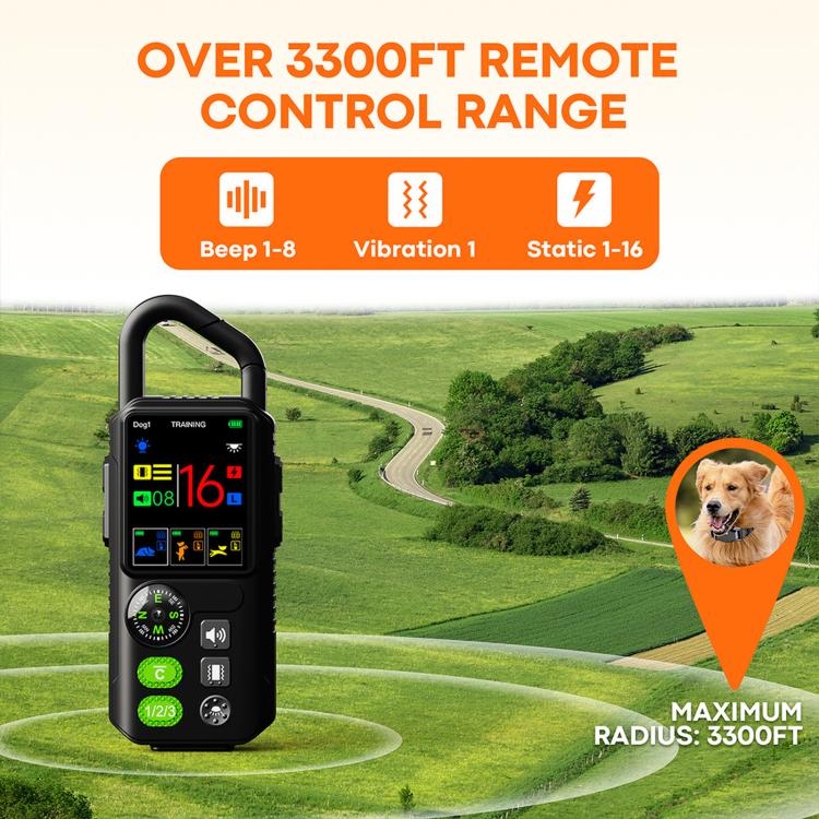 Outdoor waterproof pet training receiver collar with touchscreen remote, black