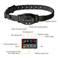 Black GPS pet training collar with front control panel and indicator icons on screen.